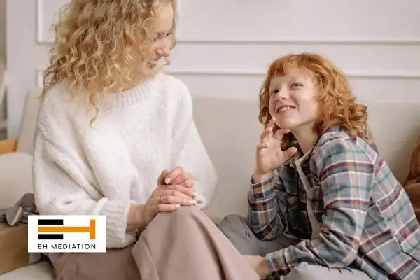 Happy mother and child after sorting child arrangements mediation Havering